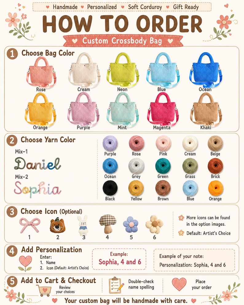 Custom Corduroy Crossbody Bag | Personalized Children's Handbag image 9