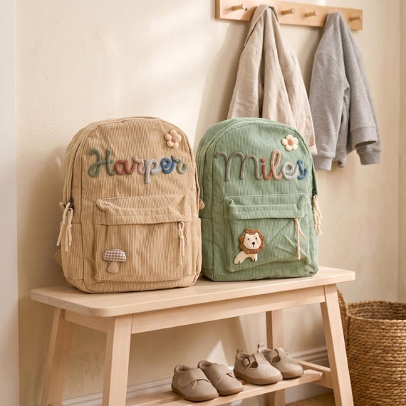 Custom Corduroy Kids Backpack | Personalized Name, Applique Detail
