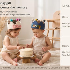 Custom Linen Birthday Crown | Handmade Kids Party Hat image 2