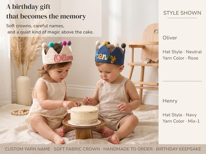 Custom Linen Birthday Crown | Handmade Kids Party Hat image 2