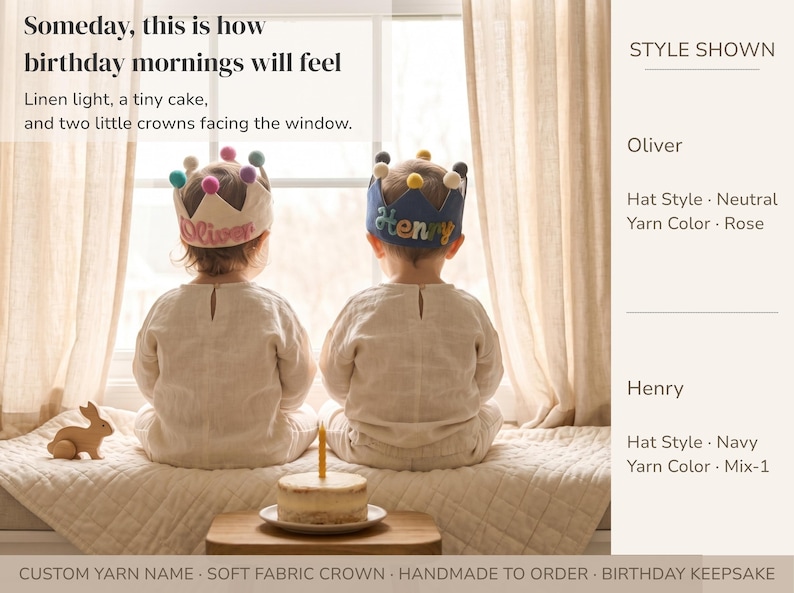 Custom Linen Birthday Crown | Handmade Kids Party Hat image 4