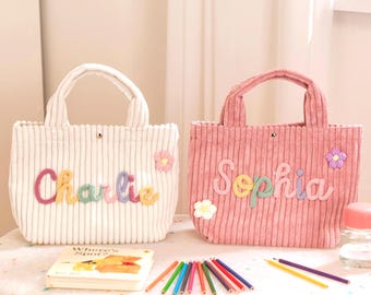 Benutzerdefinierte Tragetasche | Feincord für Kinder | Personalisierter benutzerdefinierter Name | 10 Farben | Optionssymbole