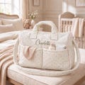Personalized Quilted Diaper Bag, Custom Name Embroidery, Floral Hospital Bag (New Mom Gift)