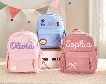 Zainetto personalizzato per bambini con nome / Borsa per libri personalizzata in filato di lana, Borsa per asilo nido in cotone