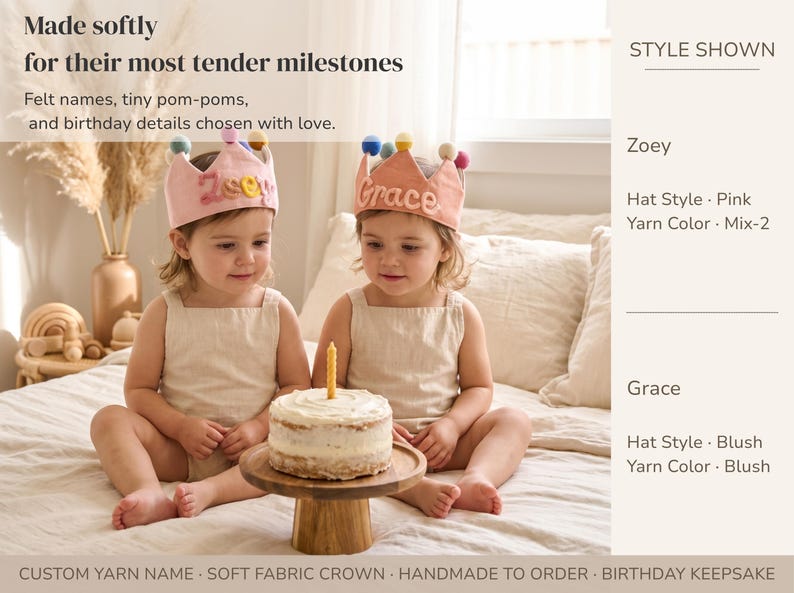 Custom Linen Birthday Crown | Handmade Kids Party Hat image 3