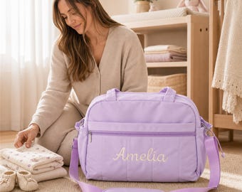 Personalised Maternity Hospital Bag, Embroidered Name Changing Tote, Mum Travel Holdall