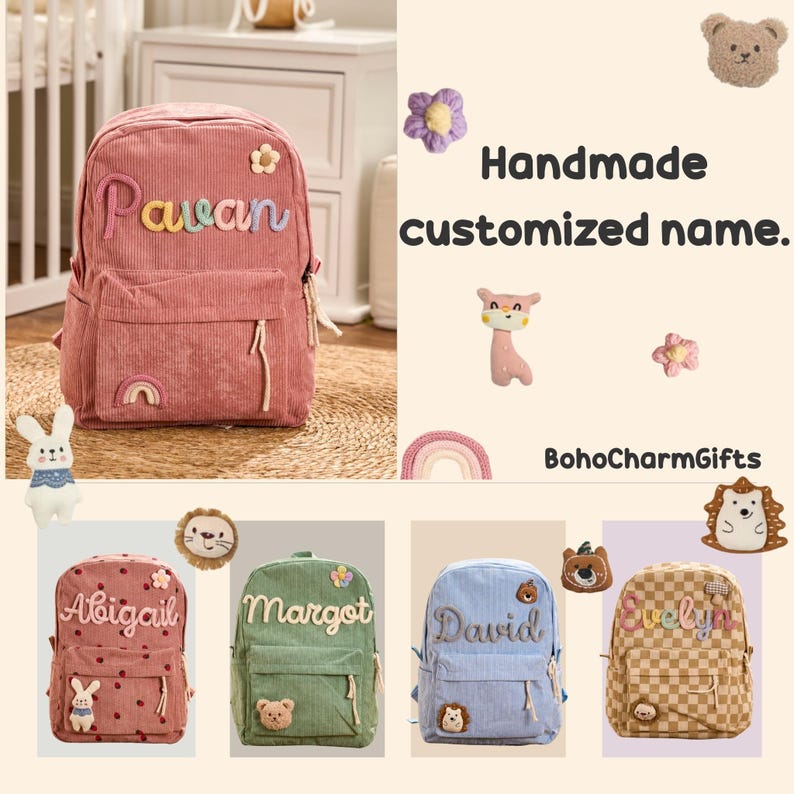 Small Backpack Names Personalized Corduroy Kids Backpack | Custom Name School Bag - Etsy