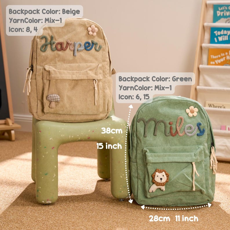 Custom Kids Backpack With Name | Corduroy for Kids | 8 Colors | Option Icons | 11" x 15" image 2