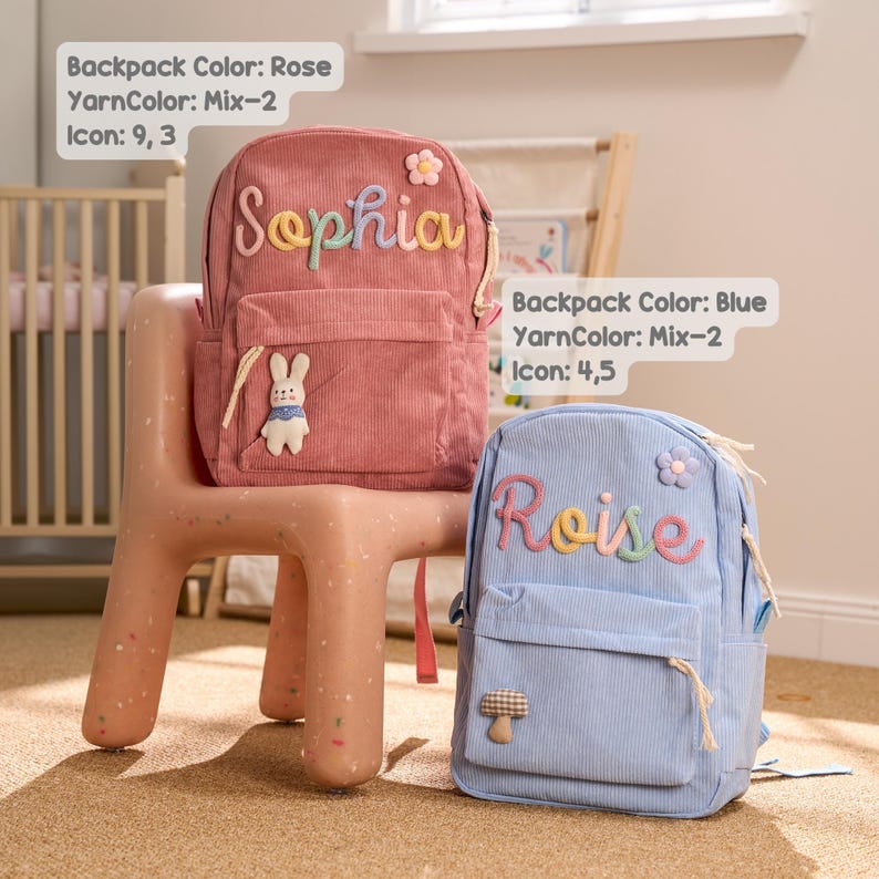 Custom Kids Backpack With Name | Corduroy for Kids | 8 Colors | Option Icons | 11" x 15" image 3