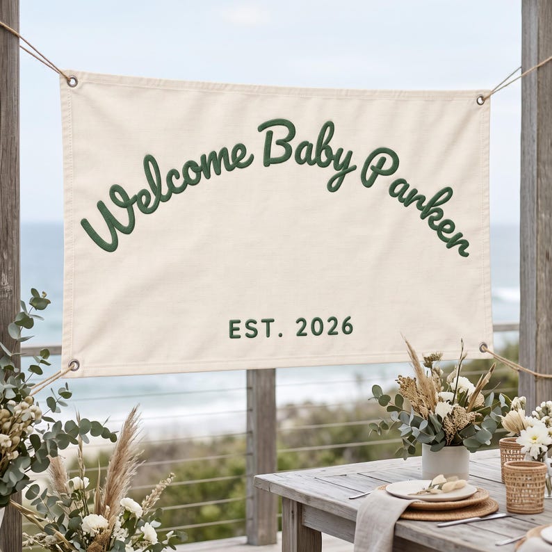 Personalized Baby Shower Guest Sign Banner, Embroidered Canvas ...