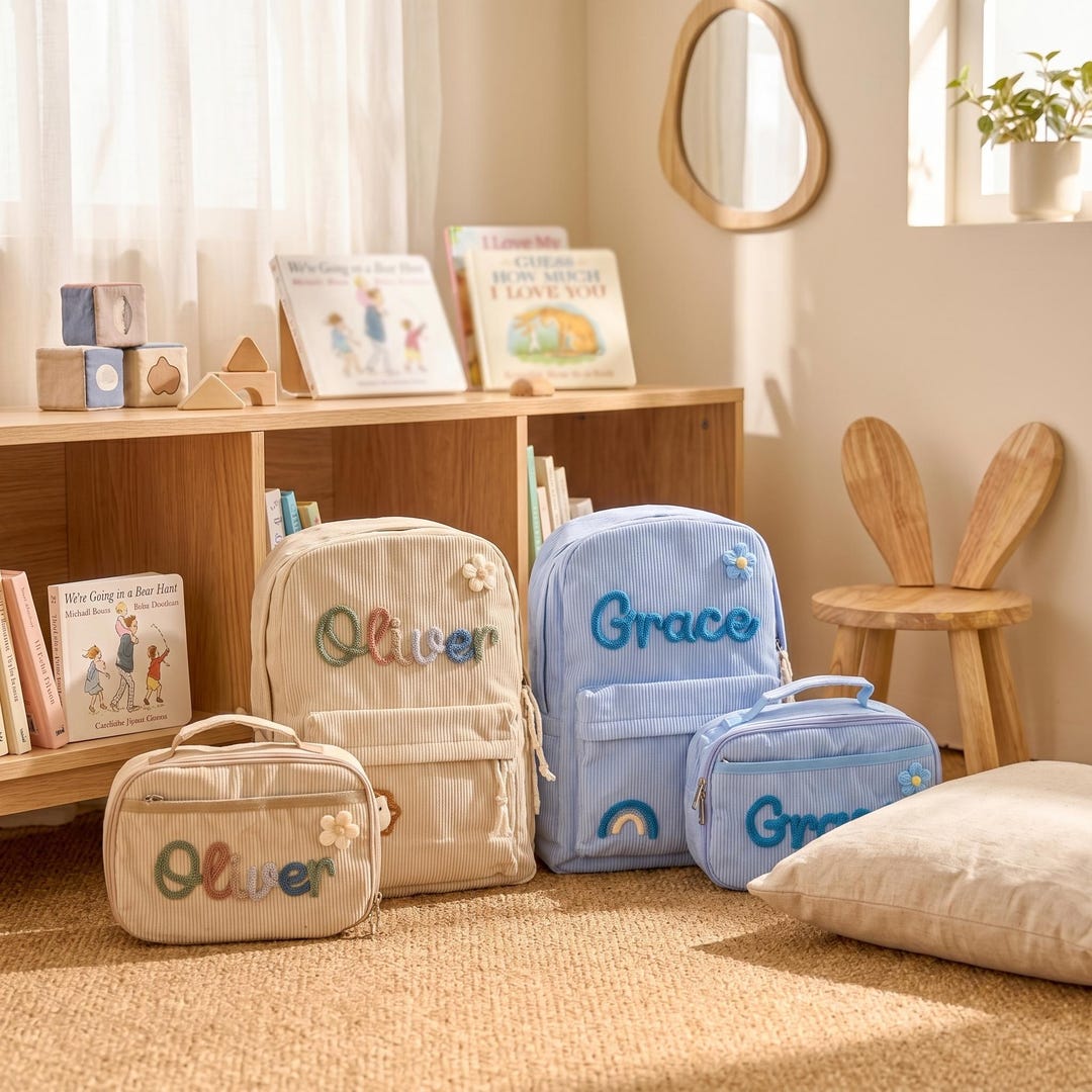 Personalized Kids Corduroy Backpack | Lunch Bag and Book Bag Set - Etsy