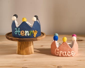 Custom Birthday Crown | Handmade Linen Party Hat with Name