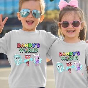Dandy's World Kids Tee, Flutter Gigi and Connie Cartoon Shirt ,Cute Unisex T-Shirt for Girls AND Boys, Toddler & Youth Sizes