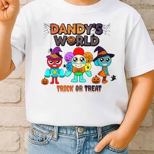 dandys world,Kids Halloween shirt, Trick or Treat T-Shirt, Fun Kids Costume Top, Dandy&#39;s World Graphic Tee, Halloween Party Apparel,