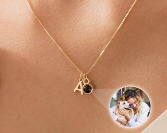 Personalized Initials and Picture Necklaces, Custom Photo Projection Necklaces, Memorial Photo Necklaces, Letter Necklaces, Gifts for Her