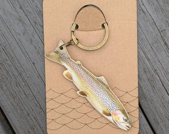 Wooden Rainbow Trout Key chain – Fisherman Gift – Custom Engraved Birch Wood Key ring