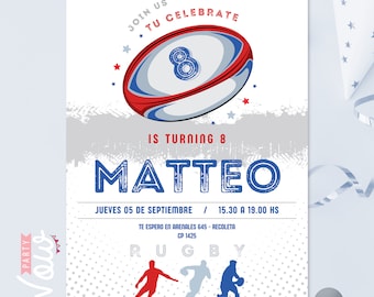 Rugby invitation, editable Canva invitations, editable text, rugby invitations, rugby sports, sport, rugby birthday