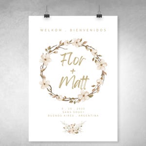 Plantilla canva imprimible, casamiento flores naturales, natural flowers tukit, cartel, menú, reservado, números de mesa