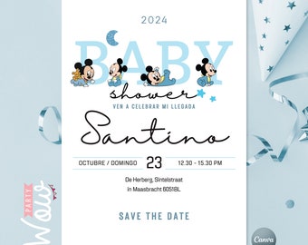 Invitation, editable Canva invitations, editable text, Mickey invitations, Mickey baby shower, baby Mickey, Mickey baby