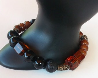 Lava stones and glass antique style Bracelet