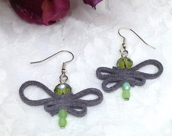 Dragonfly Suede and Crystal Earrings