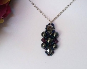 Hugs and Kisses Hematite beads / Purple Swarovski Necklace Set