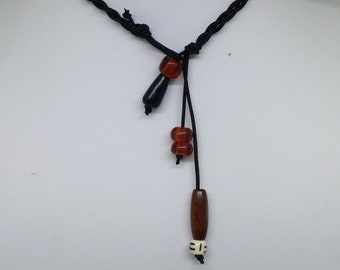 Bone and wooden Beaded Necklace dangles