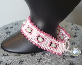 Window Bracelet....Pink and Rose Delicas with Pastel Green Crystals