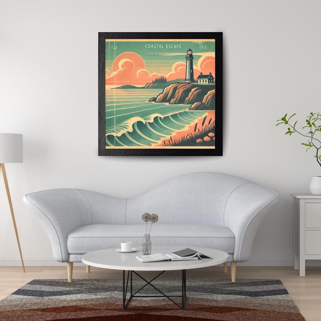 Vintage Coastal Travel Poster | Retro Lighthouse Wall Art | Mid-century ...