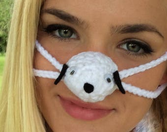 NOSE WARMER Black Eared Puppy  by Aunt Marty,  Cold Nose Mitten. Adult  Unisex, Dog Lover Gift, Fun Puppy outdoor winter exercise