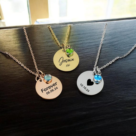 Personalized Birthstone Name Necklace/Birthstone Jewellery Engraved  Necklace/Gift for Her/Name Pendant/Birthstone Gifts for Girls/Women