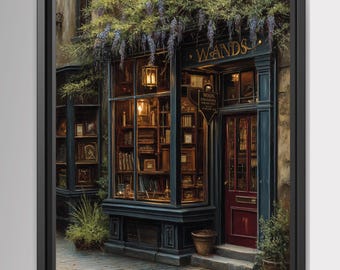 Enchanted Bookshop Print Dark Academia Literary Wall Art Vintage Reading Nook Library Wandshop Decor