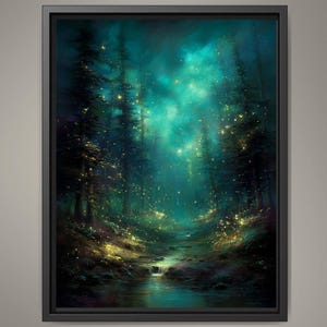 Enchanted Fir Tree Pine Forest Wall Art, Fantasy Woodland Path Print, Dark Academia Artwork
