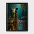 Forest Fairy Tattered Gold Wings Wall Art, Teal Fantasy Print, Enchanted Moonlit Woodland Decor