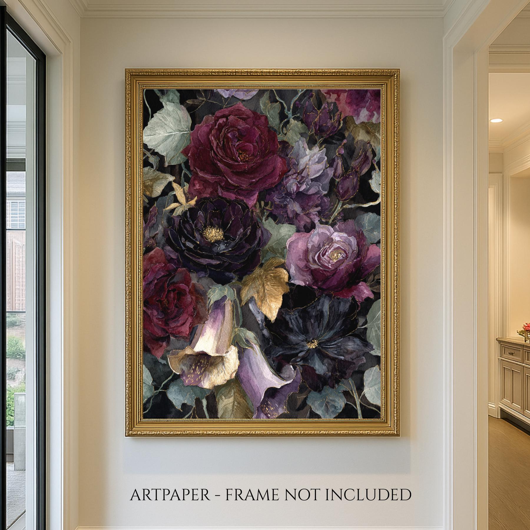 Dark Floral Wall Art Print, Moody Roses and Lilies Painting, Gothic ...
