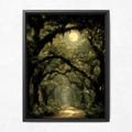 Moonlit Oak Tree Forest Wall Art Print, Woodland Path, Moody Dark Academia Artwork