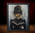 Vintage Lady Reader Wall Art Print Woman Reading Book Gold Moths Moody Literary Decor