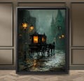 Horse Drawn Hearse Art Print Funeral Carriage Artwork Victorian Street Scene, Dark Academia Wall Decor Haunted Vintage Oil Style Painting