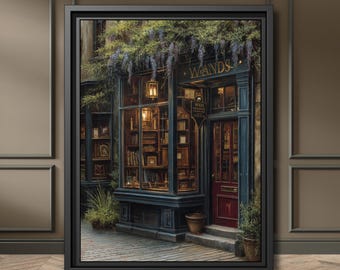 Vintage Wand Shop Print, Magical Wandstore Painting Magic Lover Gift Wall Art Magician Illustration, Dark Academia Reading Nook Witchy Decor