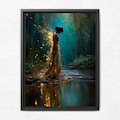 Forest Fairy Tattered Gold Wings Wall Art, Teal Fantasy Print, Enchanted Moonlit Woodland Decor