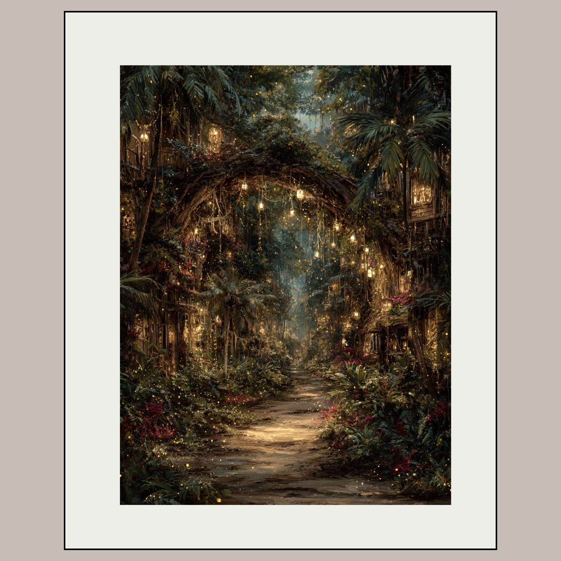 Enchanted Jungle Forest Path Wall Art Print Hanging Lanterns Moody ...