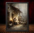 Nativity Scene Art Print Christmas Scene Oil Painting with Mary Joseph and Baby Jesus in the Manger, Sacred Art Printed Christian Canvas