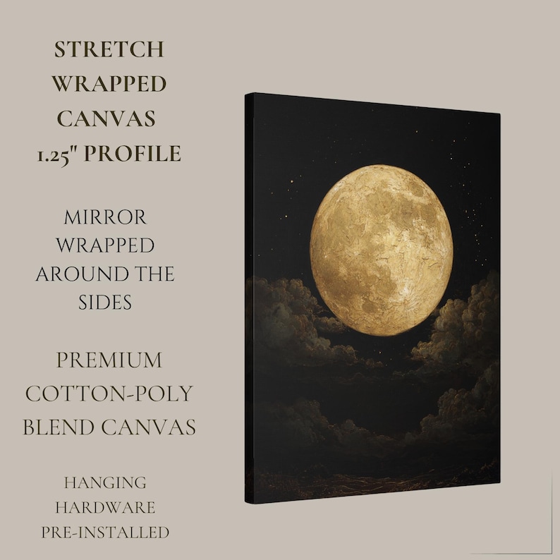 Golden Full Moon Wall Art Print, Celestial Night Sky Cloudscape ...
