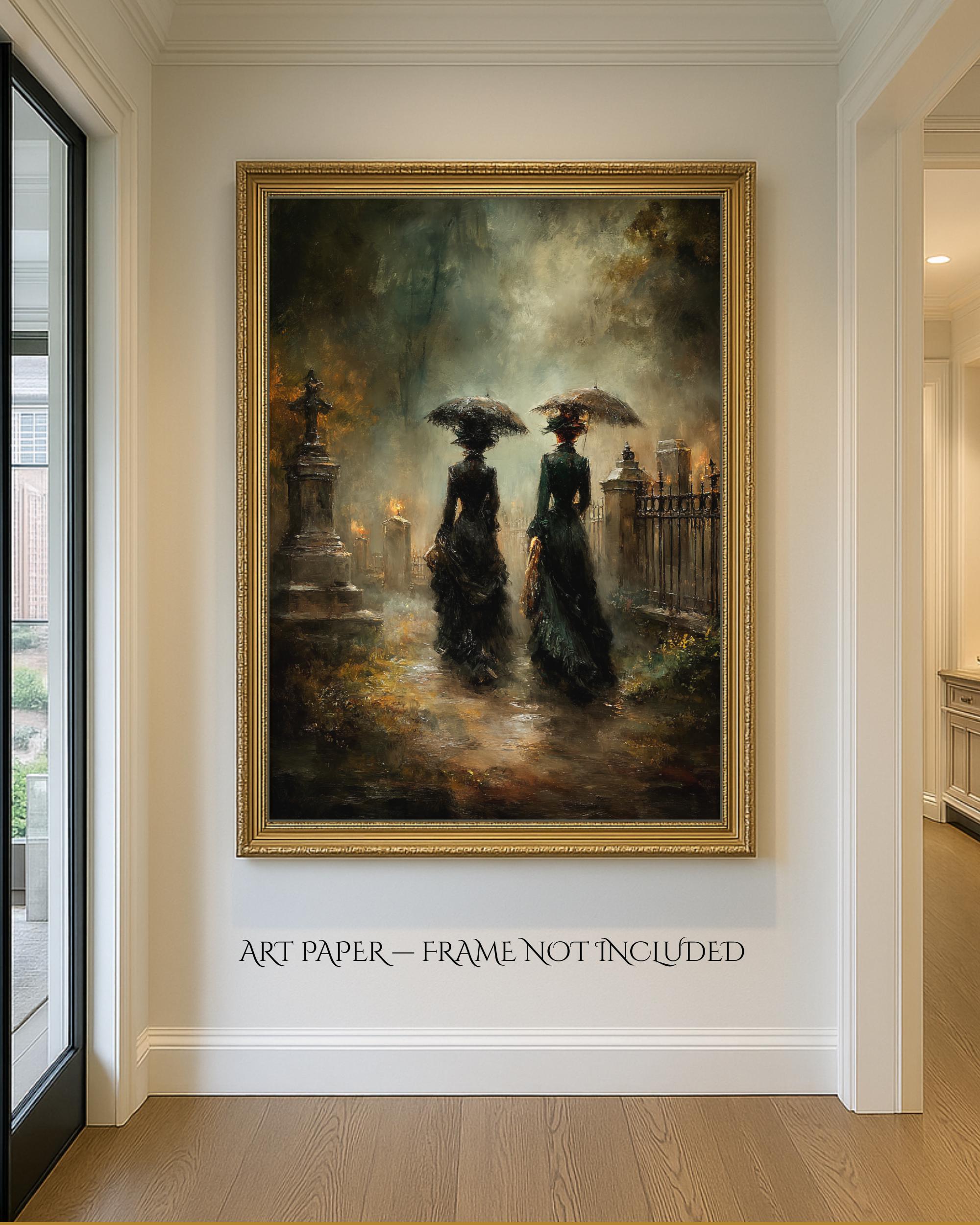 Victorian Mourning Ladies Wallart Print, Funeral Cemetary Scene, Moody ...