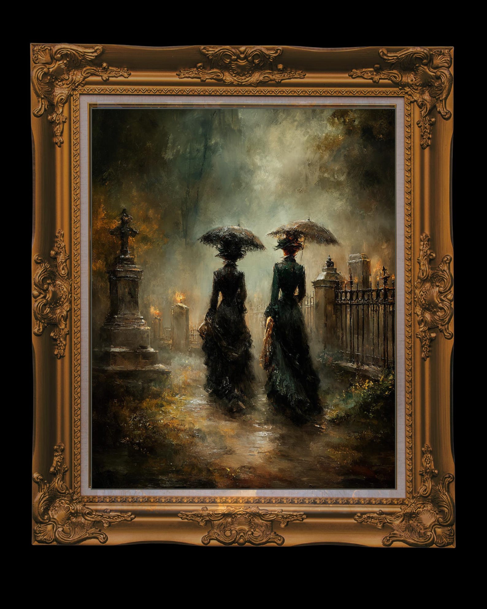 Victorian Mourning Ladies Wallart Print, Funeral Cemetary Scene, Moody ...