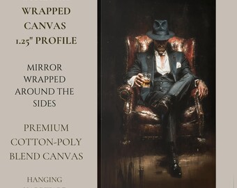 Mafia Boss Wall Art Print, Man in Suit and Fedora With Whiskey