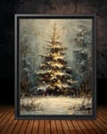 Snowy Christmas Tree Art Print Pine Trees Holiday Wall Art, Vintage Style Festive Decor, Moody Candlelit Gothic Victorian Xmas Painting