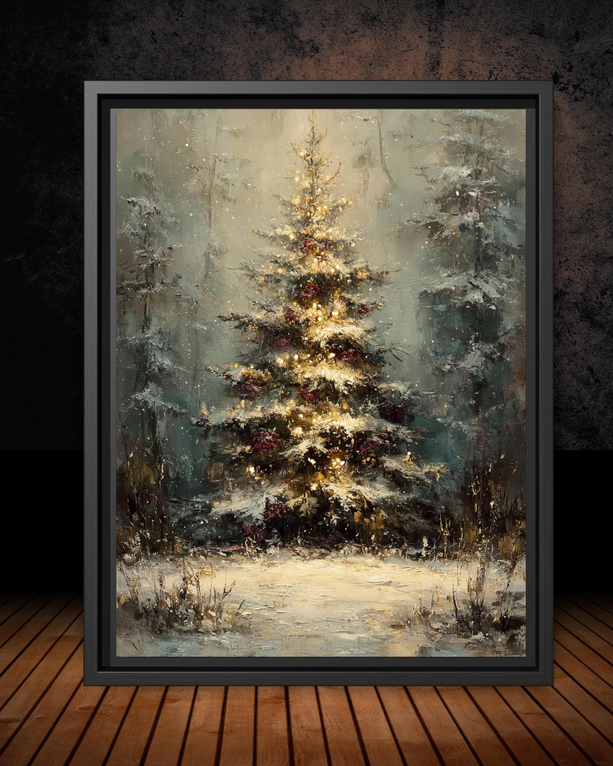 Snowy Christmas Tree Art Print Pine Trees Holiday Wall Art