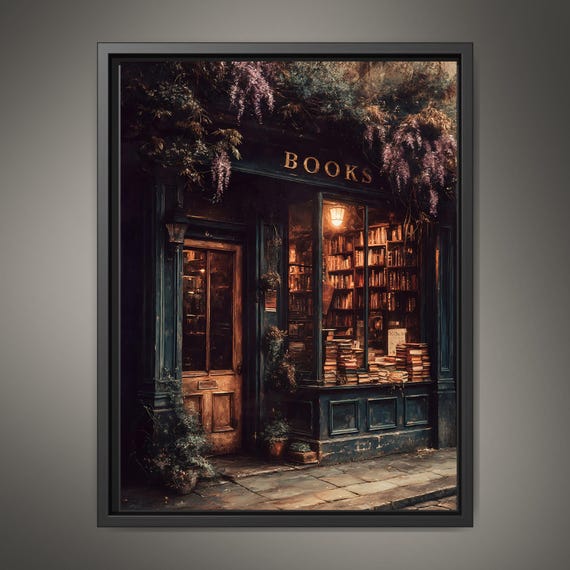 Vintage Bookstore Print, Old Library Painting, Bookshop Wall Art, Librarian Reading Room Decor