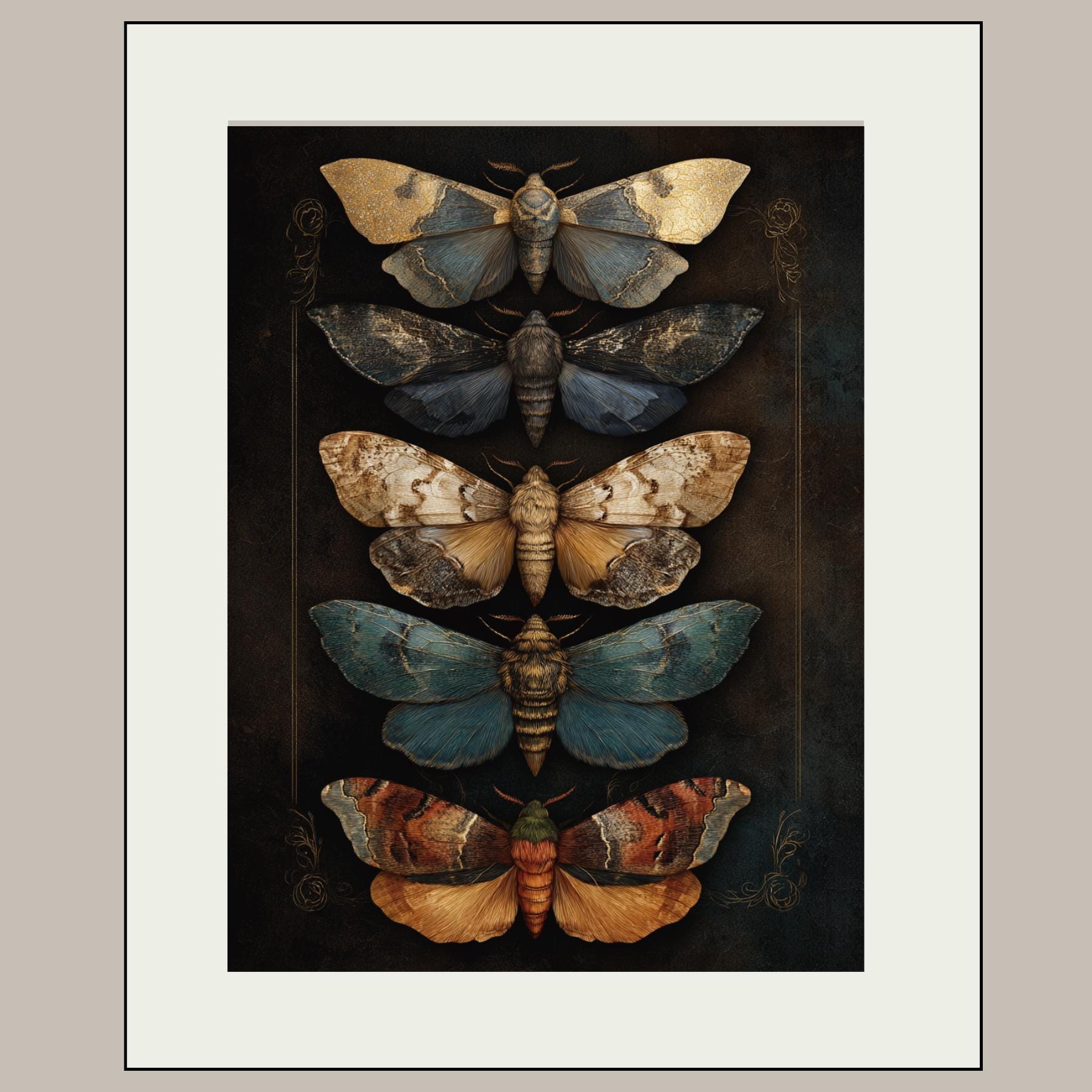 Vintage Moth Illustration Wall Art Print, Insect Curiosity Cabinet ...